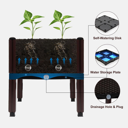 MAYOLIAH Raised Garden Bed with Drainage Elevated Planter Box Plastic Raised Beds for Gardening Vegetables Herb Flowers, Perfect for Indoor Outdoor Planting, 2 Boxes Brown
