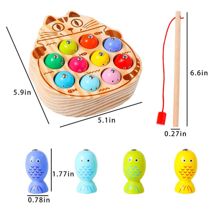 kidus Montessori Magnetic Wooden Fishing Game for Toddlers 1-3 Years Old,Fine Motor Skills Early Learning Eyes Hands Cooperation Toy for Boys & Girls Great Birthday Gift