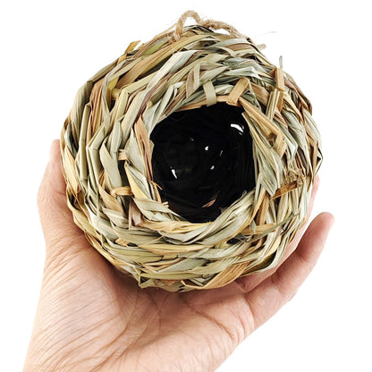TIHOOD 4PCS 5.5inch Hanging Hummingbird Nest House for Outside, Ball Shape, Hand Woven, Durable Sturdy, Made of Natural Grass, Perfect for Garden Patio Lawn Office Indoor