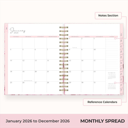 Blue Sky Rachel Parcell 2026 Daily and Monthly Planner Calendar, January 2026 - December 2026, 7" x 9", Hard Cover, Durable Twin Wire Binding, Laminated Tabs, Storage Pocket, Stickers, Peony