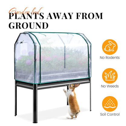 KING BIRD Large Raised Garden Bed with Cover & Netting Galvanized Elevated Planter Box with Legs 48×24×56 in for Backyard, Patio, Balcony, 400lb Capacity, Dark Grey