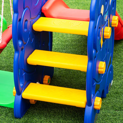HONEY JOY Swing and Slide Set for Toddler, 4-in-4 Kids Play Climber Swing Playset w/Basketball Hoop, Extra Long Slide with Buffer Zone, Easy Setup Climb Stairs for Indoor Outdoor Games