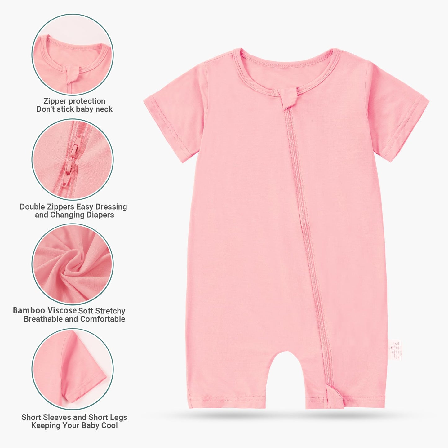 MICHLEY Infant Baby Girls Boys Summer Romper Bamboo Viscose Bodysuit Outfits Clothing 18-24 Months, Pink&Green 2 Pack