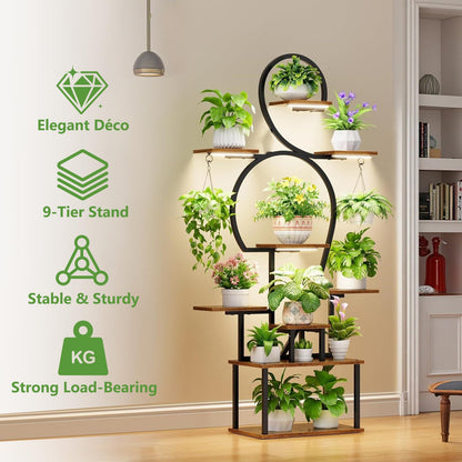 Rhncof Plant Stand Indoor with grow lights: 9 Tiered Large Plant Shelf with Lights, 64" Multi Tier Tall plant stand for indoor growing Llighted Corner Plant Rack