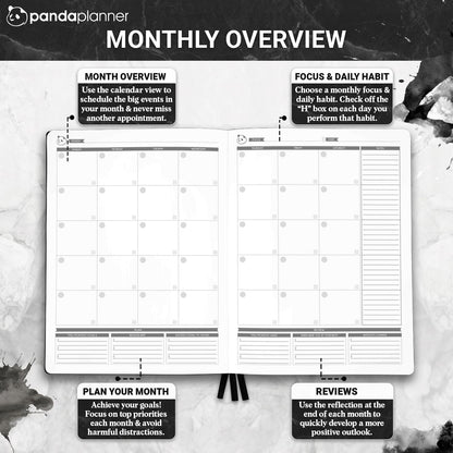 Panda Planner Weekly 2026, Undated Weekly Planner for Office, School & Home – 8"x11" Soft Vegan Leather Organizer Notebook with To-Do Lists, Habit Tracker, Notes & Agenda – Black