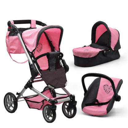 Baby Doll Convertible Stroller 3 in 1 Bassinet and Rear Facing Seat Buggy Foldable Toy Pram for Girls Toddlers Kids Swiveling Wheels Travel System Carriage Combo