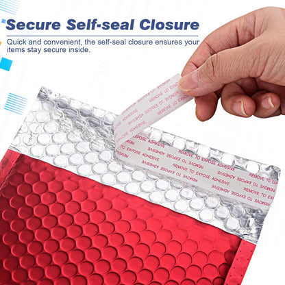 Metallic Matte Red Bubble Mailers - Durable 4x8 Inch Padded Envelopes with Secure Self-Seal Closure - Lightweight & Tear-Resistant Shipping Bags, Pack of 25
