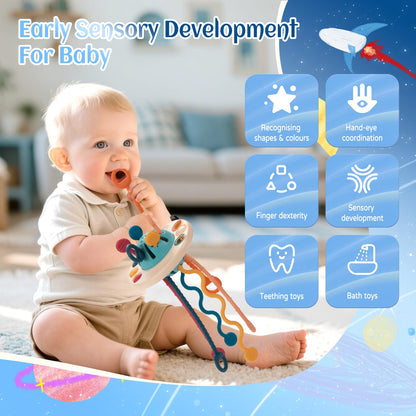woollywink Baby Toys for 1 Year Old, Montessori Toys Hanging in Stroller, Sensory Toy for Todders 12-18 Months+, UFO Pulling Educational Game for Developing Motor Skills Gift for Boys& Girls