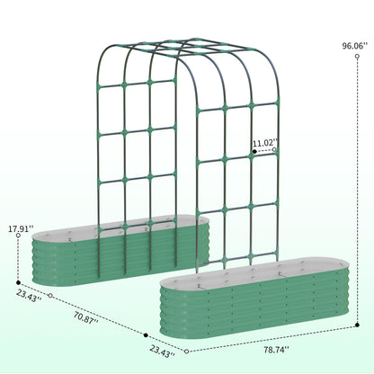 Galvanized Raised Garden Bed with 96 in Tall Vertical Arch Trellis – Expandable Rust-Resistant Planter Box for Outdoor Plants, Flowers, Herbs & Vines – Includes Plant Clips, Drainage Netting,Green