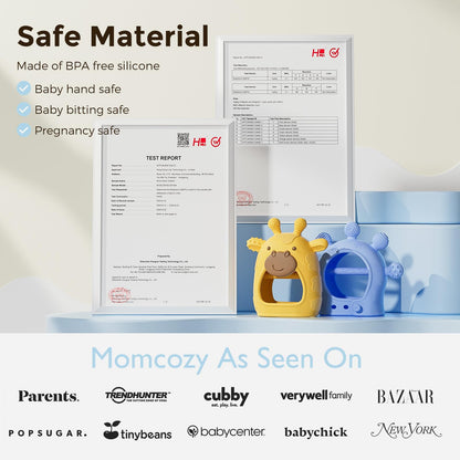 Momcozy Baby Teether Toys | Food Grade Silicone Teething Relief 0-6 Months | Toy 6-12 Months | Baby Essential | Yellow and Blue
