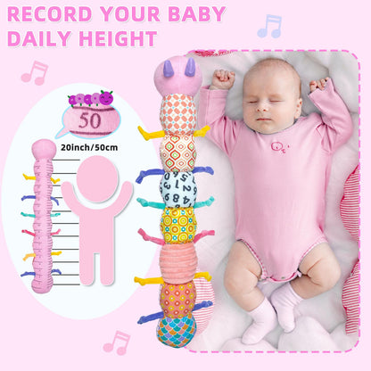 Baby Infant Musical Toy Soft Stuffed Animal Toy with Multi Textures,Rattle,Crinkle,Newborn Baby Toy for 0 3 6 9 12 Months Girls Boy Gift,Caterpillar，Pink