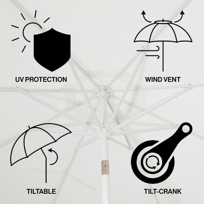 JONATHAN Y UMB1002D Tracy 9 ft. Classic MidCentury Scalloped Fringe Market Patio Umbrella with Auto-Tilt, Crank, Wind Vent and UV Protection in White/Black