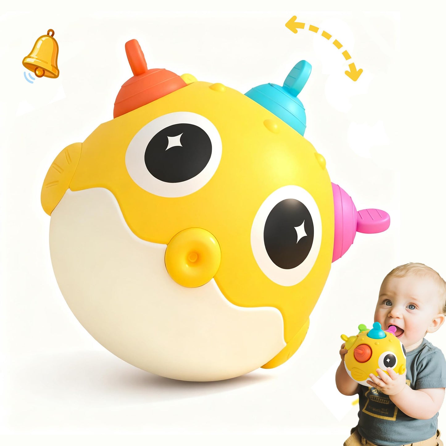 GeeKiPrime Baby Wobble Toys, Infant Rolypoly Tumbler Musical Wobbler Toy with Silicone Bubble for Teething Sensory Play, Baby Tummy time Toys for Newborn 3 6 12 Months Gifts for Toddler Boys Girls
