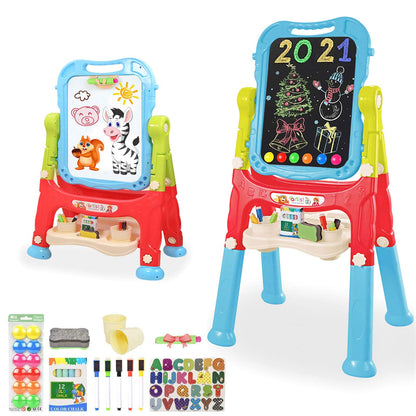 Mojitodon Easel for Kids,Rotatable Double Sided Adjustable Standing Art Easel with Painting Accessories for Toddlers Boys and Girls-Blue