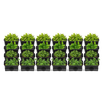 24Pack Vertical Wall Planter, 13 inch Wall Mounted Garden Planters, Stackable Wall Hanging Planter, Plastic Flower Pot with 4 Drainage Tray & 6.56FT Drainage Pipe for Indoor and Outdoor (Black)