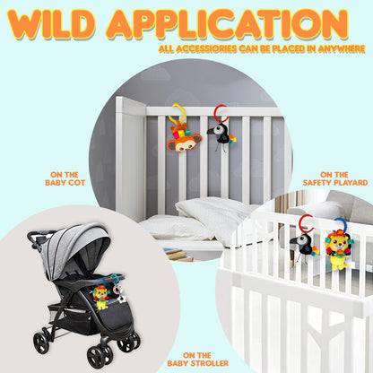 Innofans Baby Car Seat Animals Toys - Kick and Play Double Sided Infant Car Seat Toys with Plush Toys, Mirror, Teether for Baby, Babys Travel Activities, Christmas Birthday Gifts Newborn Infant Toys