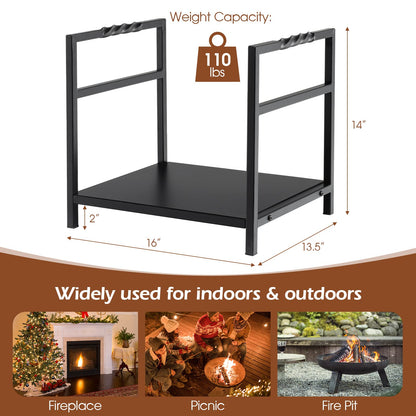 Tangkula Firewood Log Rack, Heavy Duty Firewood Holder with Unique Handle and Raised Feet, Firewood Storage Holder for Fireplace, Stove, Fire Pit, Easy Assembly, Black