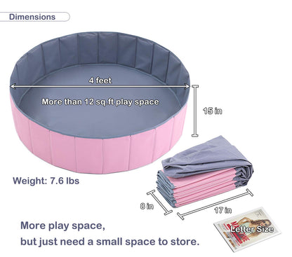 4 Feet Ball Pit for Kids/Baby Play Yard/Playpen/Fence, Folding Portable, No Need to Inflate, More Than 12 Sq.ft Play Space, Two Colors
