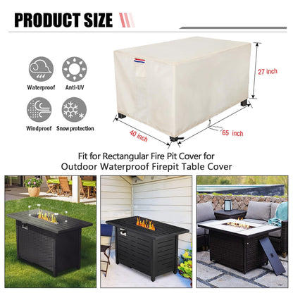 Youlvy Fire Pit Cover Rectangular 65 Inch - Waterproof Outdoor Fire Table Cover Rectangle Heavy Duty, 600D Patio Propane Gas Firepit Cover Rectangular Tear Weather Resistant - 65 x 40 x 27 Inch Beige