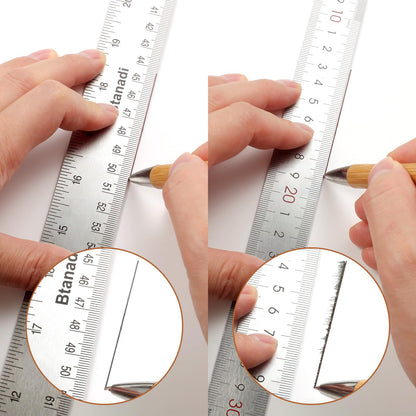 Boompark 24 Inch Metal Ruler, Stainless Steel Straight Edge Ruler with Cork Backing, Non-Slip Imperial & Metric Measuring Tool for School, Office, Woodworking, Drafting