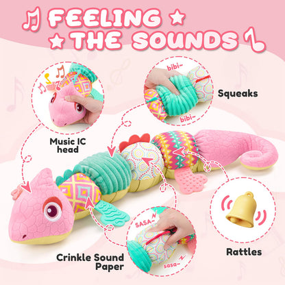 AWOTOY Baby Toys Sensory Musical Stuffed Animal Activity Soft Infant Toys 0-6-12 Month with Multi-Sensory Crinkle,Rattles&Textures,Baby Girl Toys Easter Gifts Newborn Tummy Time Easter Basket Stuffer