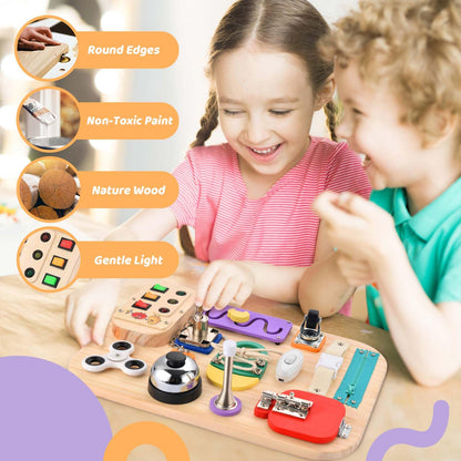 Potatomato Montessori Busy Board - Wooden Sensory Toys for Toddlers for 1 2 3 4 Years -Activity Board Toys for Fine Motor Skills - Educational Fidget Toys for Boy & Girl - Birthday Gifts