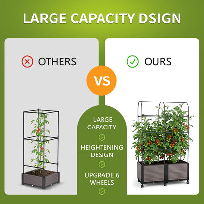 UrGROWA Raised Garden Bed Planter Box with Trellis, 73''H Tomato Planters for Climbing Plants Vegetable Vine Flowers Outdoor Patio Tomato Cage, Self Watering Planter with Wheels