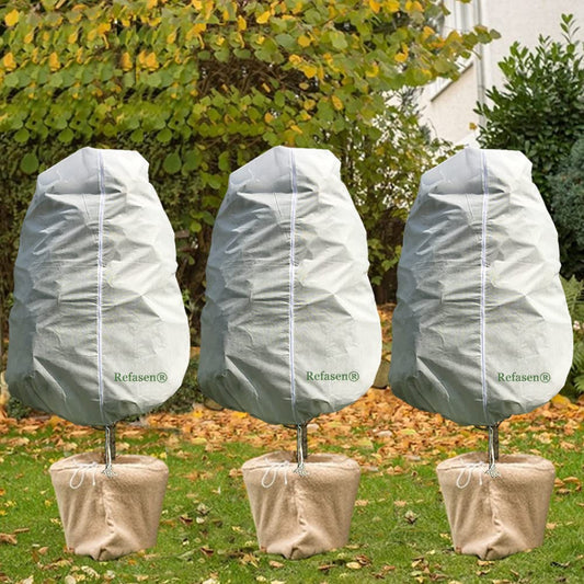 Refasen Plant Covers Freeze Protection,3 Packs 45”H X40”W Frost Blankets for Outdoor Plants Frost Cloth with Zipper Drawstring-Protect Trees from Cold Frost Pest