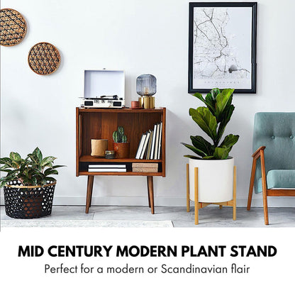 Fox & Fern Large Adjustable Plant Stand Indoor — 11 to 15 Inch Premium Mid Century Bamboo Plant Stand; Plug In Design; Easy Assembly; Two Heights - For 11, 12, 13, 14 & 15 Inch Pots (Not Included)
