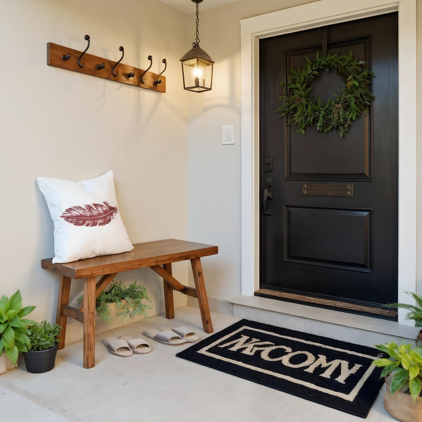 FUIN 30" Solid Wood Farmhouse Bench - Rustic Entryway, Living & Dining Room Seating, Natural Finish