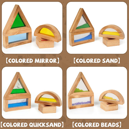 AXEARTE Large Rainbow Wooden Building Blocks for Toddlers Baby Kids, 16 Pcs Colorful Geometry Stacking Construction Toy Set Sensory Toys, Preschool Educational Toy for Boys & Girls