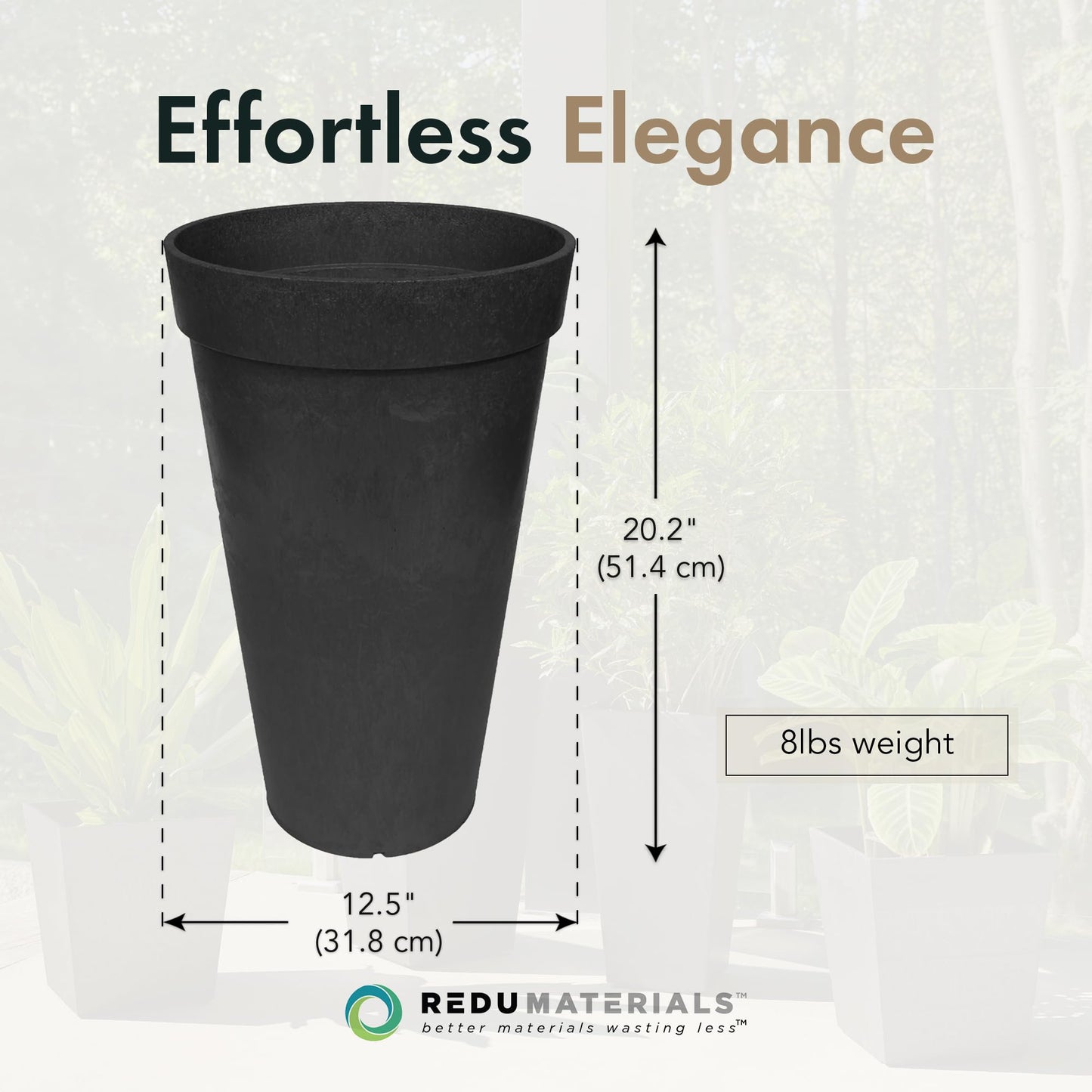 Tierra Verde Indoor & Outdoor Self-Watering Tall Round Planter, Aria, 12.5" x 20", Black - Planting Containers for Plants and Flowers - Gardening and Landscaping Accessories