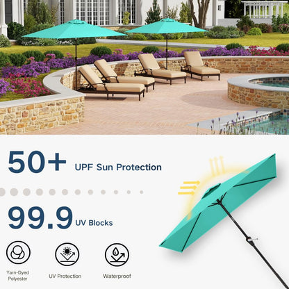 Patio Kingdom 6.5' x 10' Rectangular Patio Umbrella Large Outdoor Market Umbrella w/ UV Protection, Push Button Tilt and Crank Lift, Rectangle Table Umbrella for Garden, Deck, Pool, Patio, Turquoise Blue
