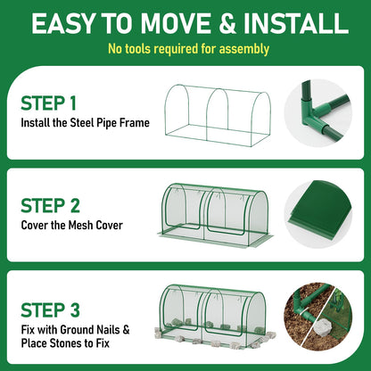 SPECILITE 98x49x49in Garden Plant Netting Mesh Cover for Raised Bed with Roll-up Zipper Door for Vegetables Fruits, Large Tunnel Gardening Net, Green