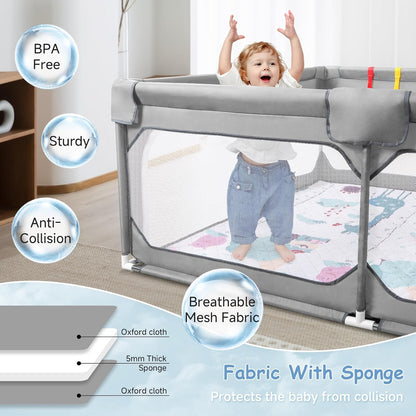 JINXIA Baby Playpen with Mat 79"*70", Large Play Pen for Babies and Toddlers with Soft Breathable Mesh, Climb-Proof Anti-Fall Baby Playpen, Sturdy Safety Play Yard for Indoor Outdoor Fun, Grey