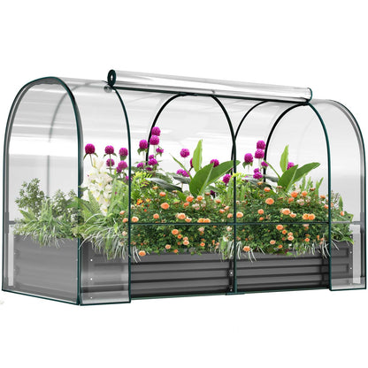 Galvanized Raised Garden Bed for Gardening Vegetables with Cover, 71"x35.4"x47.2" Outdoor Metal Planter Box Kit with Roll-Up Large Screen Windows Mini Greenhouse for Growing Vegetables Flower
