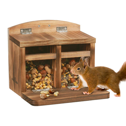 MIXXIDEA Large Squirrel Feeder House, Wooden Squirrel Feeders for Outside, Chipmunk Feeder Made of Thick Wood, No Assembly Required (Brown)