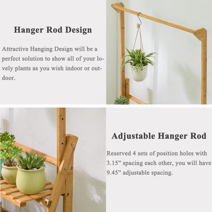 COPREE Bamboo 3-Tier Hanging Plant Stand Planter Shelves Flower Pot Organizer Rack Folding Display Shelving Plants Shelf Unit Holder