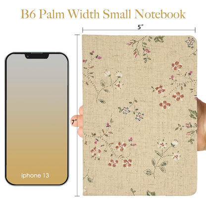 ipoul Floral Linen Journal, Similar Embroidered, Small Notebooks 5x7, Lay Flat Sketchbook, B6 Notebook, Hardcover, Lined & Unlined Notebook, Apricot