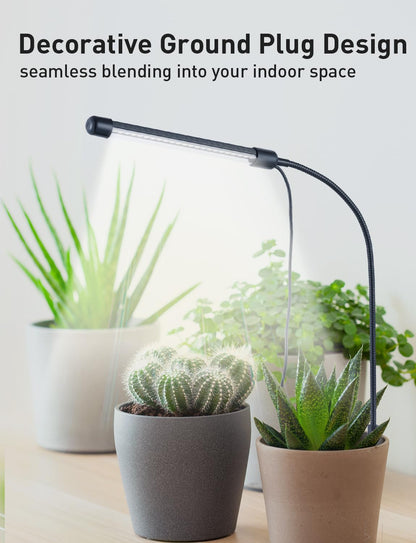 Grow Lights for Indoor Plants Full Spectrum, Plant Lights for Indoor Growing, 48 LEDs Ground Plug Grow Light with Gooseneck, Auto Timer & Dimmable Settings, Ideal for Small and Indoor Plants, 2 Packs