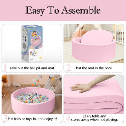 SHJADE Ball Pit for Toddlers, 35.4"x 11.8" Foam Ball Pits, Indoor Soft Round Baby Playpen for Children, Ideal Gift for Toddlers, Pink, (Balls not Included)