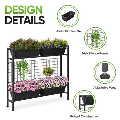 CADUKE Raised Garden Bed, Garden Raised Planter Box with Legs, 32" Elevated Vegetable Garden Beds with Drainage Holes & Trellis, Herb Garden Planter Outdoor for Vegetables, Balcony, Patio, Black