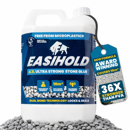 Easihold Rock Glue for Landscaping 1 Gallon – Gravel Binder for Pea Gravel, Stones, Pebbles – Mulch Glue, Clear Gravel Stabilizer for Patios, Walkways, Driveways, Garden Borders, Non-Toxic