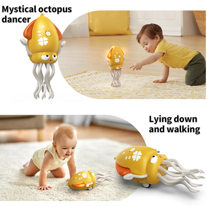 SWTOIPIG Electric Dancing Octopus Toy with Led Light and Music, Kids Electric Crawling Octopus Tummy Time Toys, Rechargeable Interactive Sensory Toy, for Christmas Birthday Gift(Yellow)