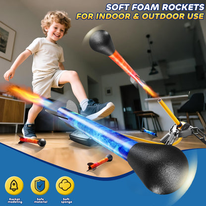 JUKUDAHU Rockets for Kids Age 4-8 with 4 LED Rockets and Launcher - Outdoor Toys for 4 5 6 7 8-12 Year Old Boy Birthday Gift, Air Powered Flying Toy Shooting Up to 100 Feet, Toys for Kids Ages 8-12