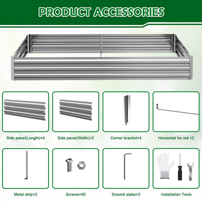 Tegarbed 6x3x1FT Galvanized Raised Garden Bed Outdoor Patio, Large Rectangular Metal Planter Boxes,Plant Container Kit for Gardening, Vegetables, Flowers, Herbs,Silver,1 Pack