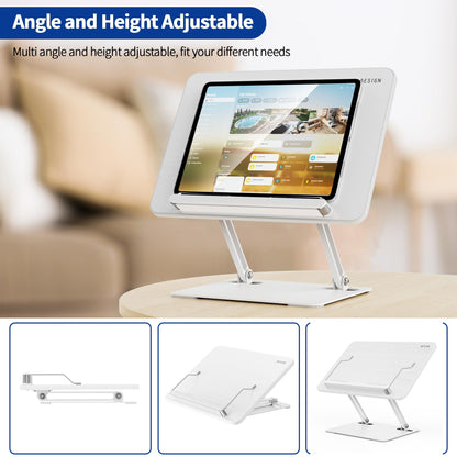 BESIGN BS01 Book Stand for Reading, Adjustable Book Holder, Ergonomic Laptop Stand with Elastic Page Clips for Music Scores, Recipe, Tablet, Laptop (White)