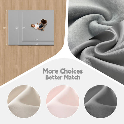 LevNubis PU Leather Baby Play Mat for Floor, 47"×47" Playpen Mat, 1.3" Thick Elasti-Foam, Non-Slip Crawling Mat for Tummy Time, Waterproof & Wipe-Clean Playmat for Toddler,Infant, Kids (Grey）