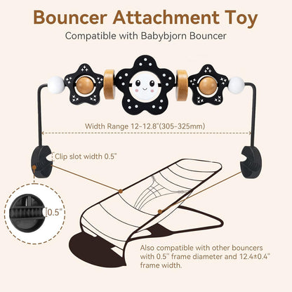 JTOOLKS Baby Bouncer Toy Bar, Compatible with Baby Bjorn Bouncer, Wooden Baby Bouncer Toy Bar Attachment, Child-Friendly Materials, Rotatable Baby Sensory Toy for Babies