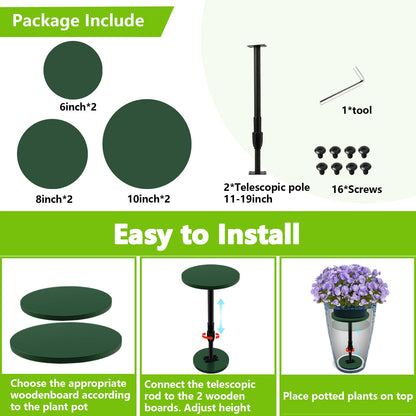 Axcoix 2 Pack Adjustable Height Plant Risers for Inside Pots, 12-21" Planter Inserts for Large Pots, Pot Fillers for Tall Square Round Taper Planters (6" 8" 10" Base or Top)